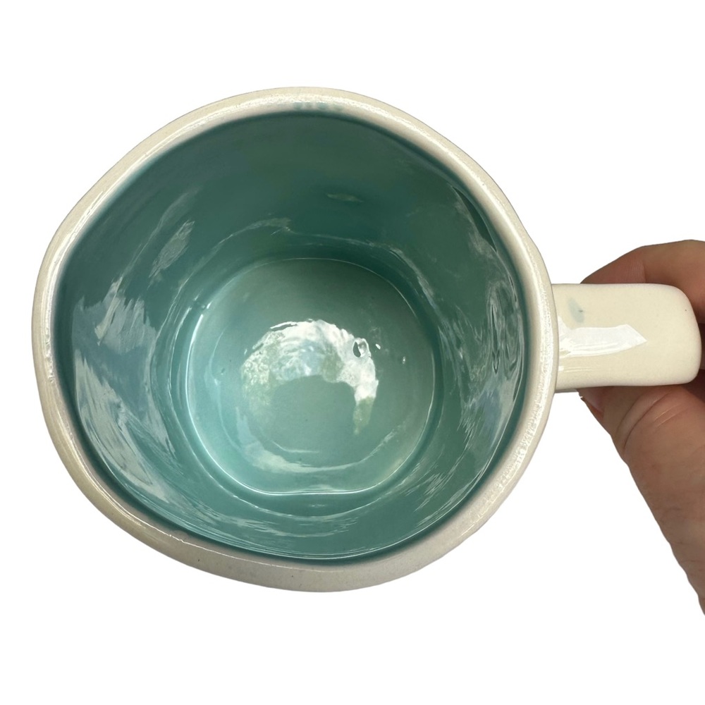 Rae Dunn TEA Mug White Teal Interior Black Large Letter Dimples NWT 2017 OG - Picture 9 of 14